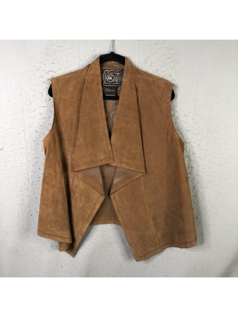 Chi By Falchi Vest Womens XL Brown Suede Leather Drape Open Western Boho Long